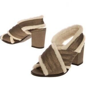 LEMARÉ NEW LEATHER Slingback heels EU 38 US 8 SHEARLING Lining MADE IN ITALY